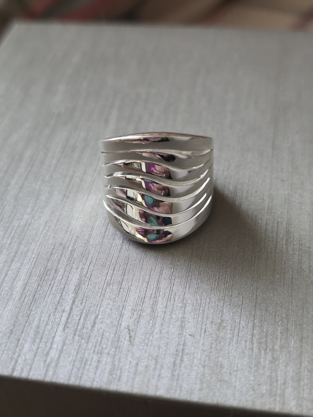 Sterling Silver Multilayer Wave Ring - Silver